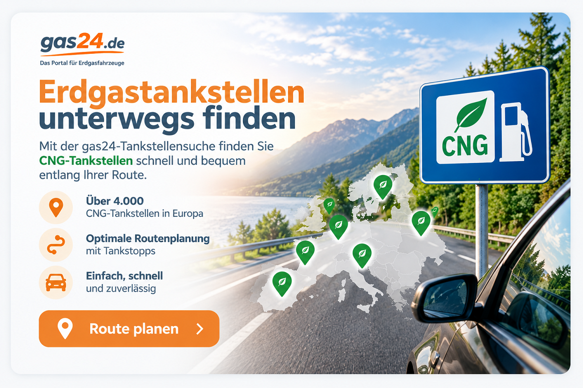 Erdgastankstellen unterwegs finden - Route planen